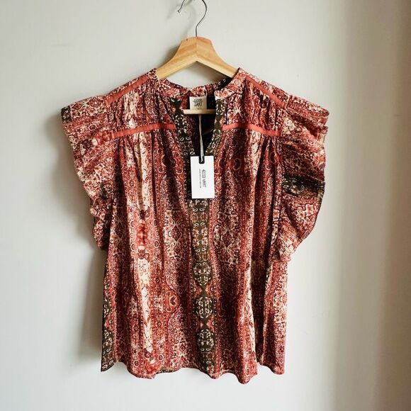 Good Hart Style Charm Ruffle Sleeve Medallion Print Top – Small – Boho Luxe NWT - Picture 2 of 7